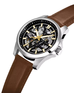 Pierre Lannier Skeletom 304G134 Montre Automatique Homme, Boîtier Acier 40 mm, Cadran Squelette Noir, Bracelet Cuir Brun 20 mm Femme PIERRE LANNIER