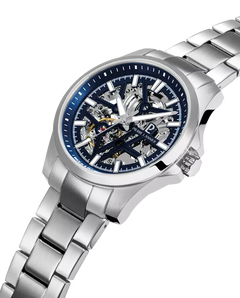 Pierre Lannier Skeletom 304G161 Montre Automatique Homme, Boîtier Acier 40 mm, Cadran Squelette Bleu, Bracelet Acier Argenté 20 mm Femme PIERRE LANNIER