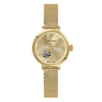 Pierre Lannier Soline 139L542 Montre Femme Automatique, Boîtier Rond 32 mm Doré, Cadran Cœur Ouvert Soleillé Jaune, Bracelet Maille Milanaise Acier Doré, Miyota 6T28, Étanche 5 ATM Femme PIERRE LANNIER