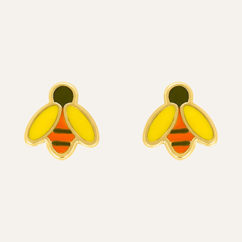 Puces d'oreilles enfant abeille en or jaune 18 carats Boucles d'oreilles Robez Masson