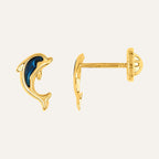 Puces d'oreilles enfant Dauphin bleu en or jaune 18 carats Boucles d'oreilles Robez Masson