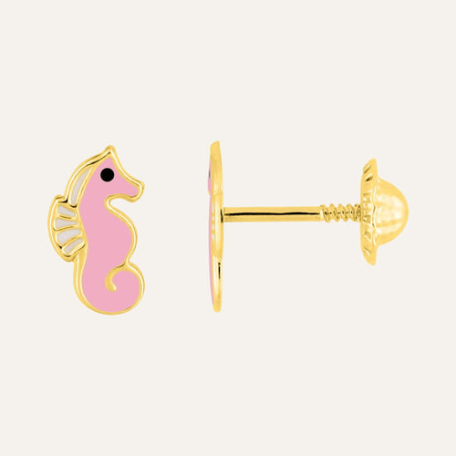 Puces d'oreilles enfant Hippocampe en or jaune 18 carats Boucles d'oreilles Robez Masson