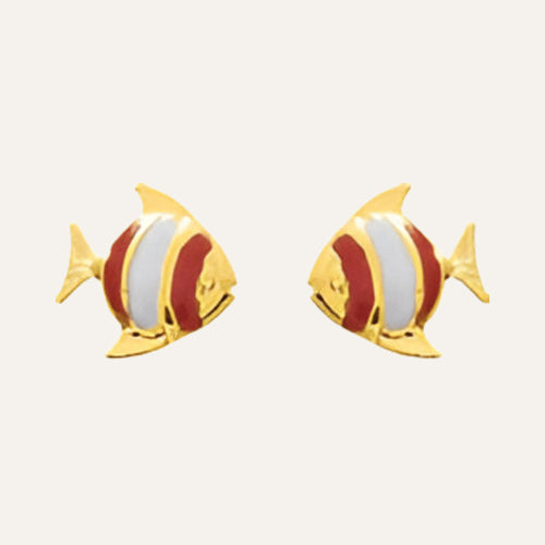 Puces d'oreilles enfant poisson en or jaune 18 carats Boucles d'oreilles Robez Masson