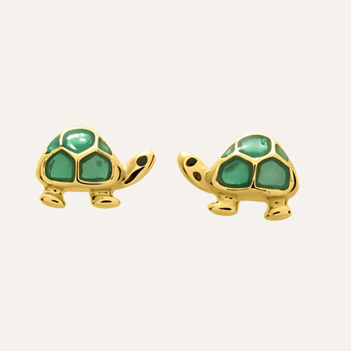 Puces d'oreilles enfant Tortue Verte en or jaune 18 carats Boucles d'oreilles Robez Masson