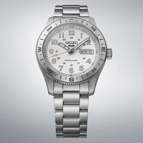 Seiko HDB007K1 Montre Homme Seiko 5 Sports Field Automatique - Cadran Blanc, Acier Inoxydable, Lunette Boussole, Étanche 100M, Confort et Précision au Quotidien Homme SEIKO
