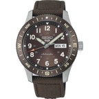 Seiko HDB009K1 Montre Homme Seiko 5 Sports Field Automatique - Cadran Marron, Bracelet Nylon et Cuir, Lunette Boussole, Étanche 100M, Style Outdoor et Fiabilité Quotidienne Homme SEIKO