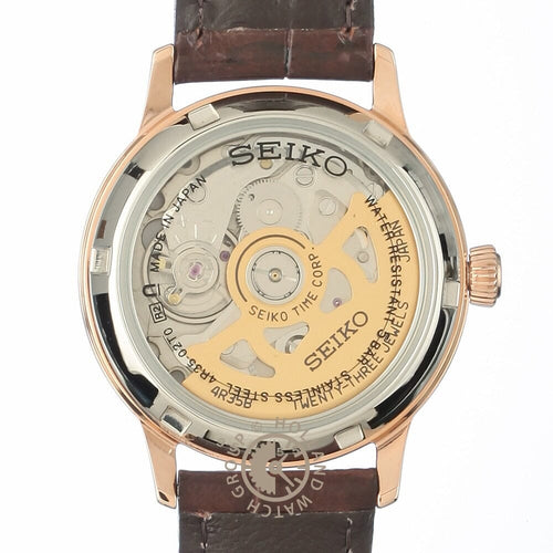 Seiko SRP852J1 Montre Femme Automatique Presage Cocktail Time Bellini Cadran Argent Rose Gold Bracelet Cuir Élégance Intemporelle et Confort Quotidien Homme SEIKO
