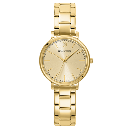 Montre femme Pierre Lannier Essential 089K542 en acier doré avec cadran doré soleillé et bracelet acier doré 14 mm