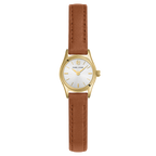 Montre femme Pierre Lannier Pya 091M524 avec boîtier doré, cadran argenté soleillé et bracelet cuir brun 10 mm