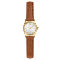 Montre femme Pierre Lannier Pya 091M524 avec boîtier doré, cadran argenté soleillé et bracelet cuir brun 10 mm