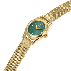 Montre femme Pierre Lannier Pya 091M572 avec cadran vert soleillé, boîtier doré et bracelet milanais doré 10 mm