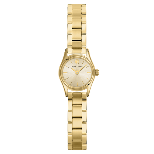 Montre femme Pierre Lannier Pya 092M542 en acier doré avec cadran doré soleillé et bracelet acier doré 10 mm