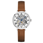 Montre femme Pierre Lannier 137H604 en acier argenté avec cadran squelette blanc et bracelet cuir brun 14 mm