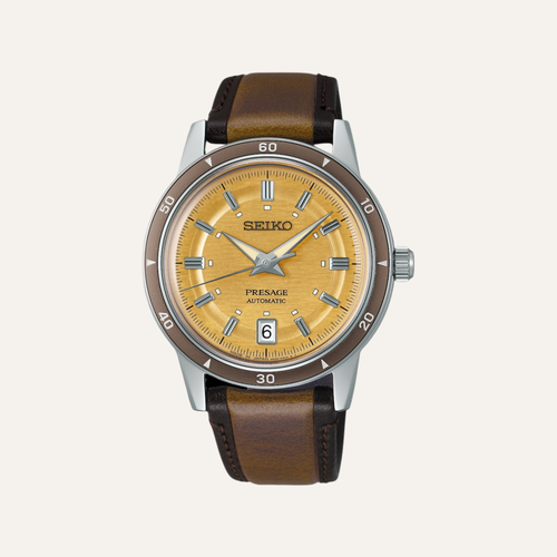 Montre Homme Seiko Presage SRPL75J1 Style 60’s en Acier, Cuir et Cadran Champagne