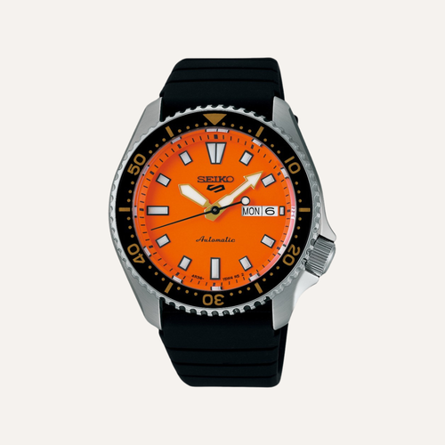 Montre Homme Seiko 5 Sports SRPL89K1 en Acier et Silicone Orange