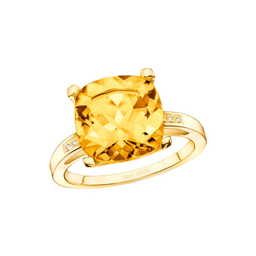 Bague Fine MAUBOUSSIN "Petit Visage d'Amour" en Or Jaune, Citrine et Diamant Mauboussin 