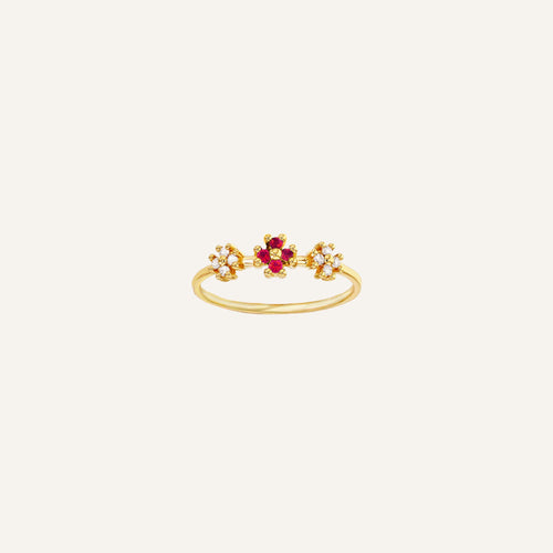 Bague Leurelor 18K Or Jaune Fleurs Rubis & Diamants Bague Leurelor 48 