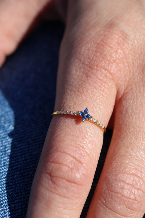 Bague Leurelor 18K Or Jaune Petite Fleur Saphir & Diamants Bague Leurelor 