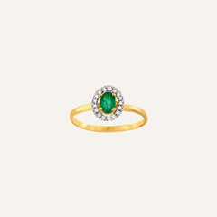 Bague Leurelor Solitaire 18K OR Émeraude & Diamants Bicolore Monture Leurelor 49 
