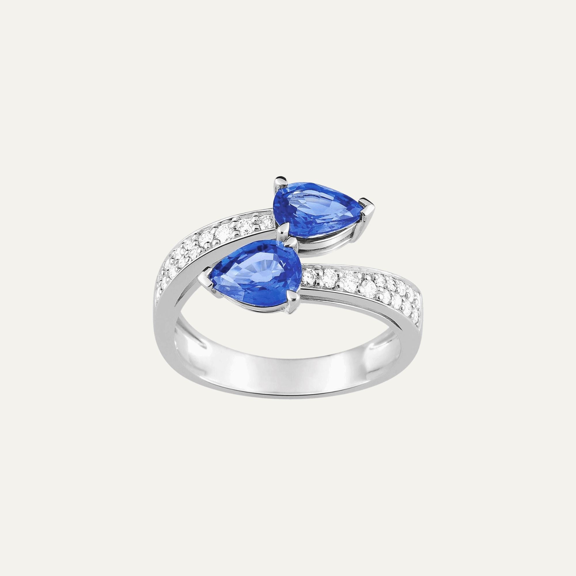 Bague En Or Blanc 18 Carats Maty - Sertie D'un Saphir Noir Et De Diamants - Taille 62 - Neuf Avec Étiquettes
