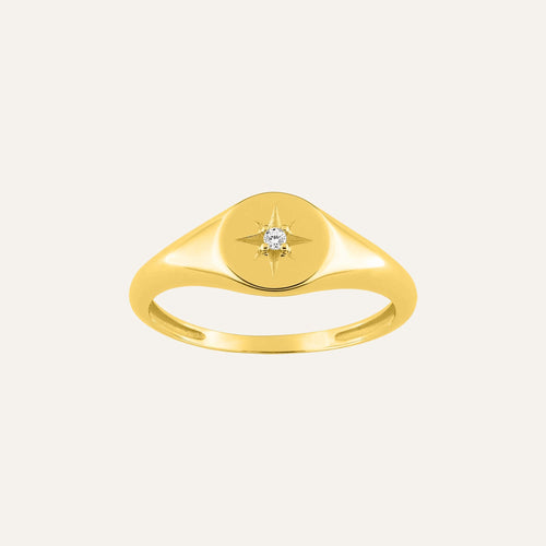 Chevalière étoile Femme en Or Jaune et oxyde de zirconium Bague Robez Masson 