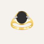 Chevalière Homme en or Jaune 9K onyx et diamant Bague Robez Masson 