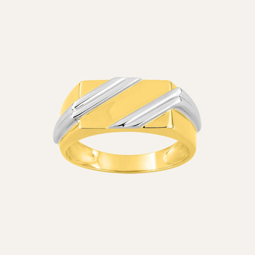 Chevalière Rectangle Homme en Or Jaune et Rhodium Bague Robez Masson 