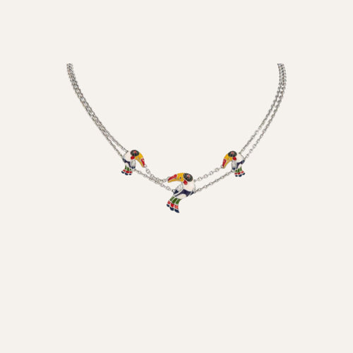 Collier double chaine UNA STORIA Toucan en Argent Colliers Una Storia 