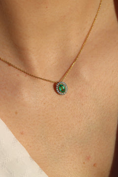 Collier Leurelor Or 18k Bicolore émeraude et Diamants Ovale Collier Leurelor 