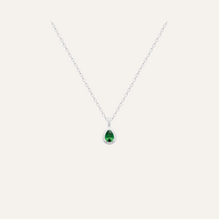 Collier Princesse sur chaine en argent et goutte pierre Oxyde Verte Collier Leurelor 