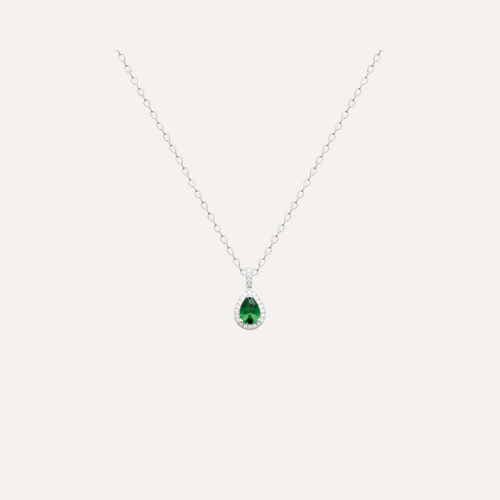 Collier Princesse sur chaine en argent et goutte pierre Oxyde Verte Collier Leurelor 