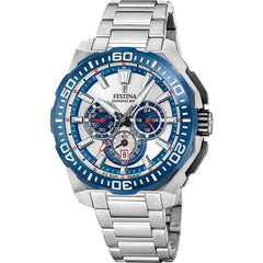 Festina F20724 1 Montre Homme Chronographe Quartz Cadran Argent Lunette Bleue Bracelet Acier Inoxydable Style Sportif et Performance Quotidienne Homme FESTINA 
