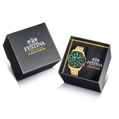 Festina F20727/2 Montre Homme Chronographe Quartz Acier Inoxydable Doré Cadran Vert Étanche 20 ATM Élégance Sportive Précision Fiable Homme FESTINA 