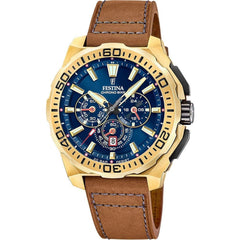 Festina F20728/1 Montre Homme Chronographe Quartz Bracelet Cuir Marron Cadran Bleu Étanche 20 ATM Élégance Sportive Confort Durable Homme FESTINA 
