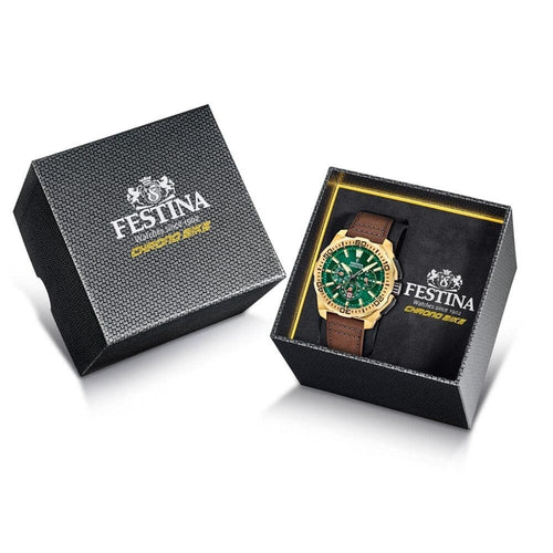 Festina F20728/2 Montre Homme Chronographe Quartz Bracelet Cuir Marron Cadran Vert Étanche 20 ATM Élégance Sportive Précision Durable Homme FESTINA 