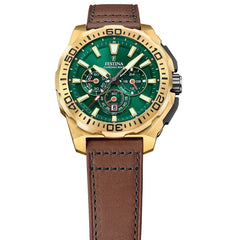 Festina F20728/2 Montre Homme Chronographe Quartz Bracelet Cuir Marron Cadran Vert Étanche 20 ATM Élégance Sportive Précision Durable Homme FESTINA 