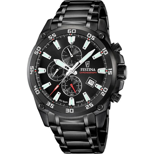 Festina F20735/3 Montre Homme Chronographe Quartz Bracelet Acier Inoxydable Noir Cadran Noir Étanche 20 ATM Élégance Sportive Précision Durable Homme FESTINA 