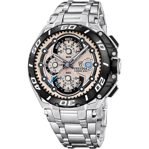 Festina F20754/2 Montre Homme Chronographe Quartz Bracelet Acier Inoxydable Argent Cadran Beige Étanche 20 ATM Élégance Sportive Précision Durable