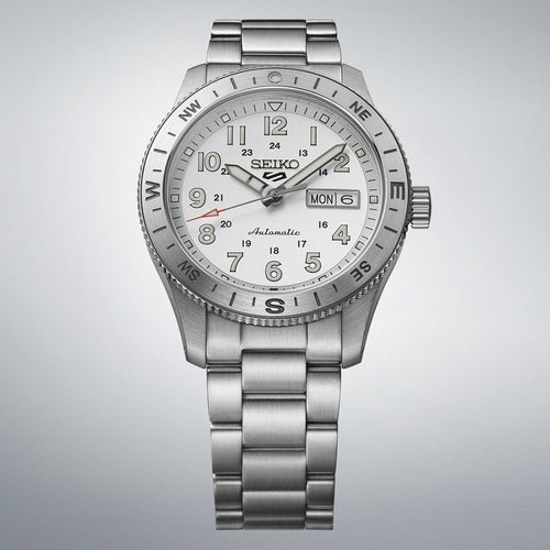 Seiko HDB007K1 Montre Homme Seiko 5 Sports Field Automatique - Cadran Blanc, Acier Inoxydable, Lunette Boussole, Étanche 100M, Confort et Précision au Quotidien