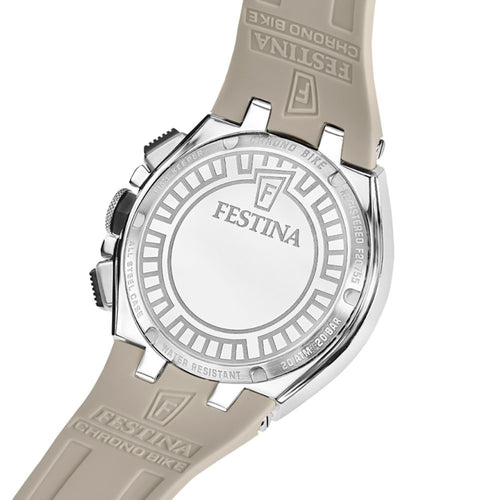 Festina F20755/2 Montre Homme Chronographe Quartz Bracelet Silicone Beige Étanche 20 ATM Élégance Sportive Haute Performance