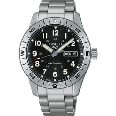 Seiko HDB006K1 Montre Homme Seiko 5 Sports Field Automatique - Acier Inoxydable Noir et Argent, Mouvement Automatique, Lunette Boussole, Étanche 100M, Confort Quotidien