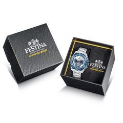Festina F20724 1 Montre Homme Chronographe Quartz Cadran Argent Lunette Bleue Bracelet Acier Inoxydable Style Sportif et Performance Quotidienne