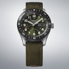 Seiko HDB008K1 Montre Homme Seiko 5 Sports Field Automatique - Cadran Vert, Bracelet Nylon et Cuir, Lunette Boussole, Étanche 100M, Style Aventure et Confort Quotidien