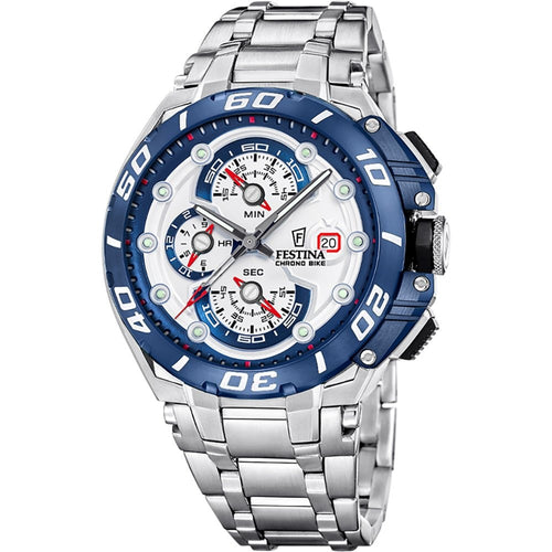 Festina F20754/1 Montre Homme Chronographe Quartz Bracelet Acier Inoxydable Argent Cadran Blanc Étanche 20 ATM Élégance Sportive Précision Durable