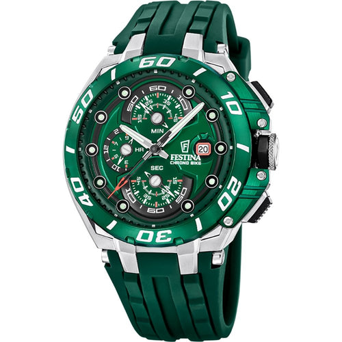 Festina F20755/3 Montre Homme Chronographe Quartz Bracelet Silicone Vert Étanche 20 ATM Style Sport Performance