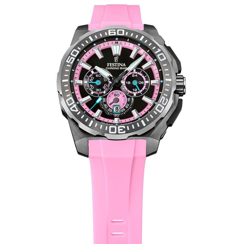 Festina F20725/2 Montre Homme Chronographe Quartz Cadran Rose Bracelet Silicone Rose Étanche 20 BAR