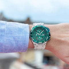 Festina F20754/5 Montre Homme Chronographe Quartz Bracelet Acier Inoxydable Argent Cadran Vert Étanche 20 ATM Style Sport Performance
