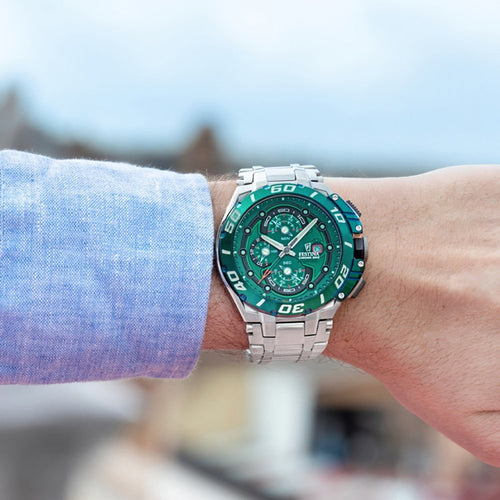 Festina F20754/5 Montre Homme Chronographe Quartz Bracelet Acier Inoxydable Argent Cadran Vert Étanche 20 ATM Style Sport Performance