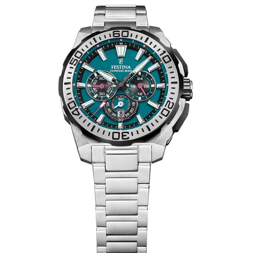 Festina F20724 6 Montre Homme Chronographe Quartz Cadran Turquoise Bracelet Acier Inoxydable Style Sportif Performance et Élégance Quotidienne