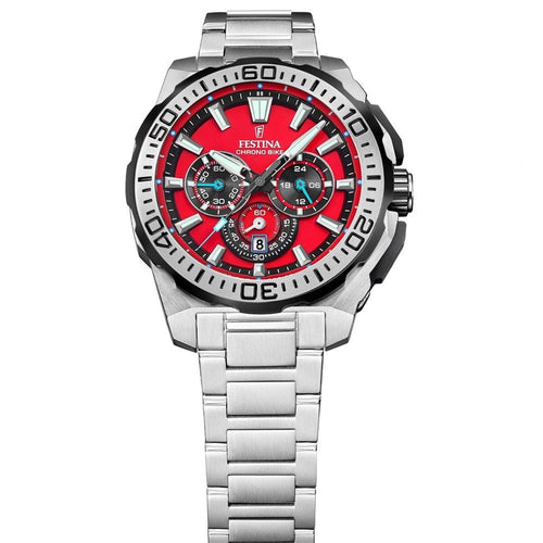 Festina F20724 5 Montre Homme Chronographe Quartz Cadran Rouge Bracelet Acier Inoxydable Style Sportif Performance et Élégance Quotidienne